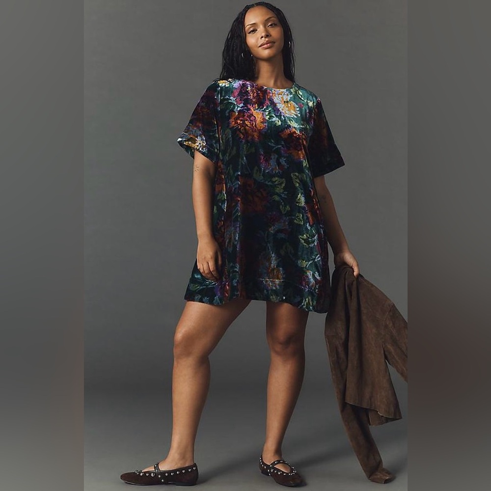 Function & Fringe Edit | Anthropologie Velvet Floral Mini Dress Pockets Keyhole